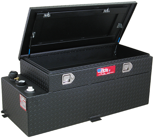 RDS 50 GAL. TANK/TOOLBOX COMBO - ALUMINUM POWDER COAT BLACK- COMPLETE PACKAGE W/ 15GPM PUMP & ARCTIC HOSE