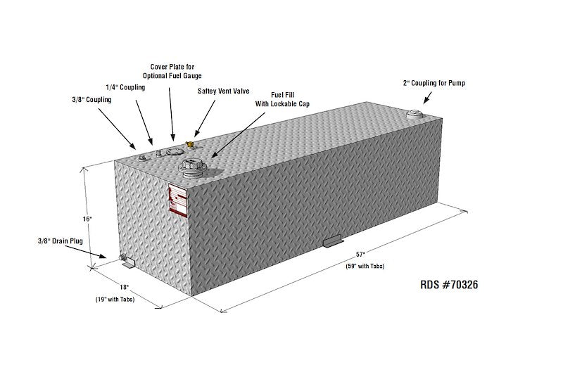 RDS #70326 - 69 GAL. RECTANGULAR FUEL TANK - ALUMINUM - SILVER