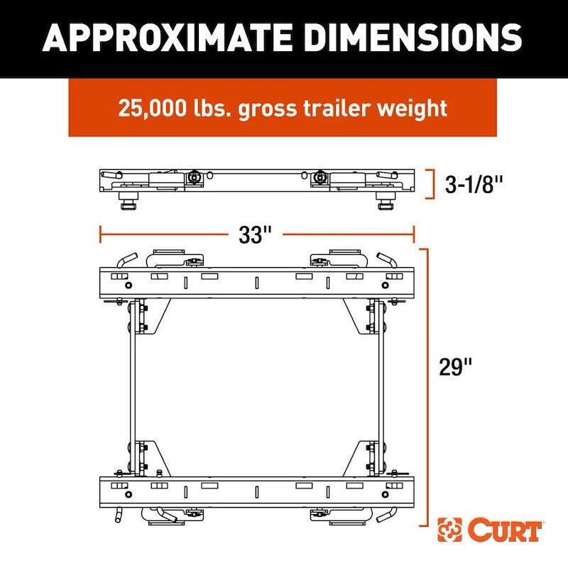 CURT 16050 OEM PUCK SYSTEM 5TH WHEEL RAILS ; 16-19 GM HD WITH 5TH WHEEL PREP PACKAGE