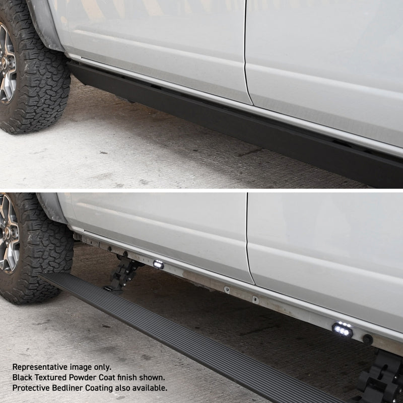 Go Rhino E1 Electric Running Board Kit - Two Brackets Per Side - 21-24 Ford Bronco - Protective Bedliner