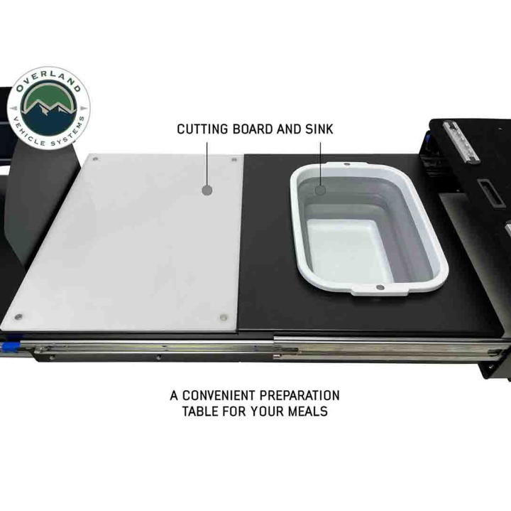 CAMP CARGO BOX KITCHEN WITH SLIDE OUT SINK, COOKING SHELF & WORK STATION