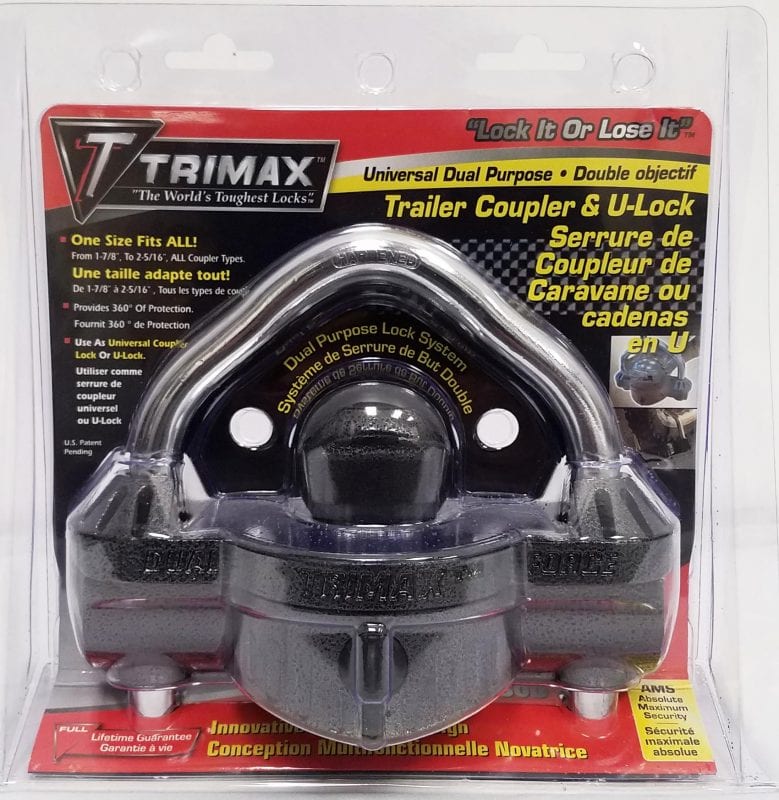 Trimax UMAX50D Deluxe Universal Dual Purpose Trailer Coupler Lock with an Integrated U-Lock Feature
