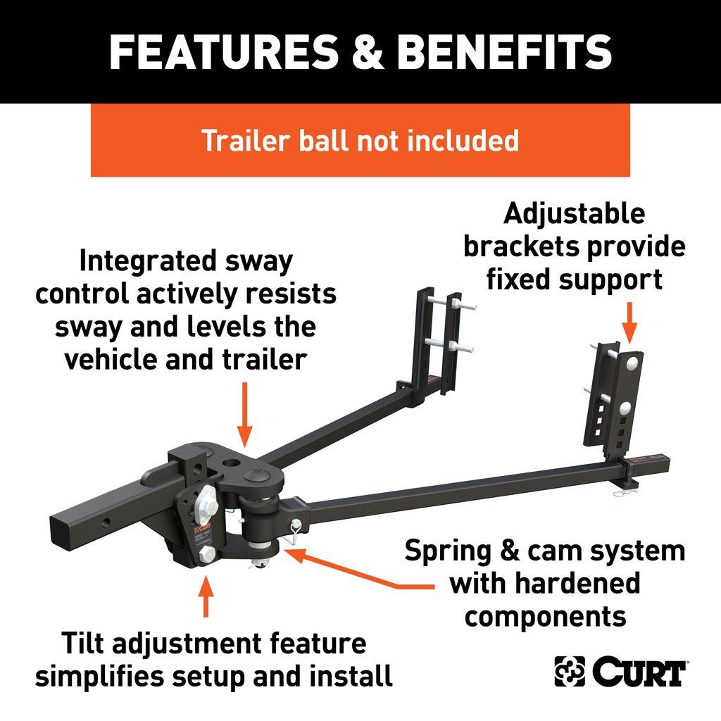 Curt 17499 TruTrack Weight Distribution Hitch W/ 4x Sway Control - 5,000 - 8,000 LB