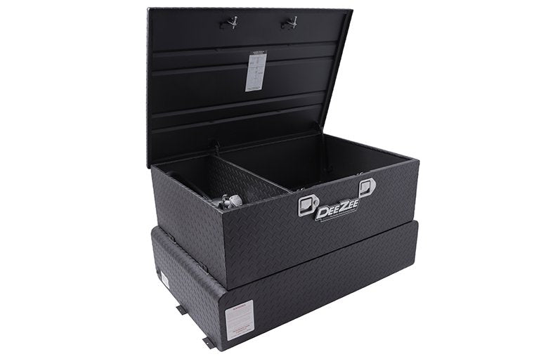DEEZEE #DZ92847TB - 62 GAL TRANSFER TANK/TOOLBOX COMBO W/ BUILT IN 15GPM GPI PUMP - ALUMINUM - BLACK POWDER COAT
