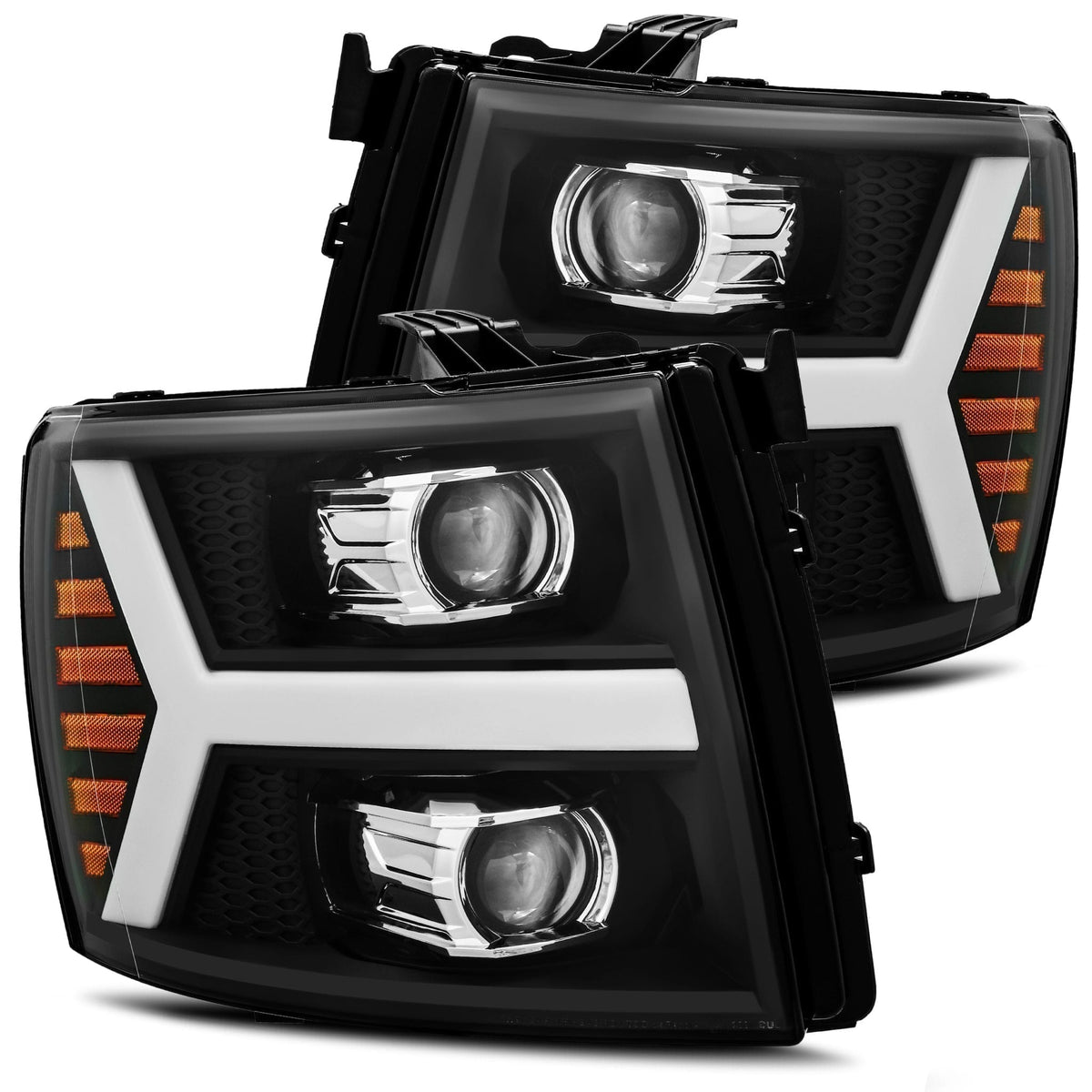 07-13 Chevrolet Silverado PRO-Series Halogen Projector Headlights Black - view 1