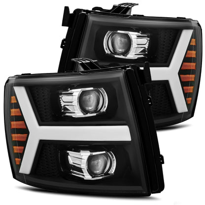 07-13 Chevrolet Silverado PRO-Series Halogen Projector Headlights Black - view 1