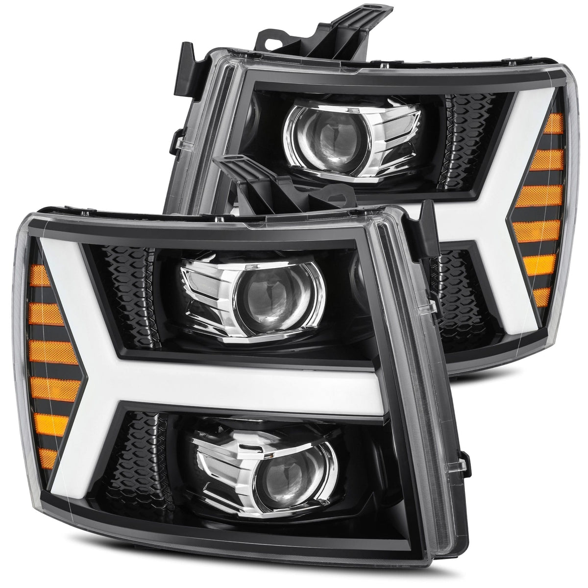 07-13 Chevrolet Silverado PRO-Series Halogen Projector Headlights Jet Black - view 1