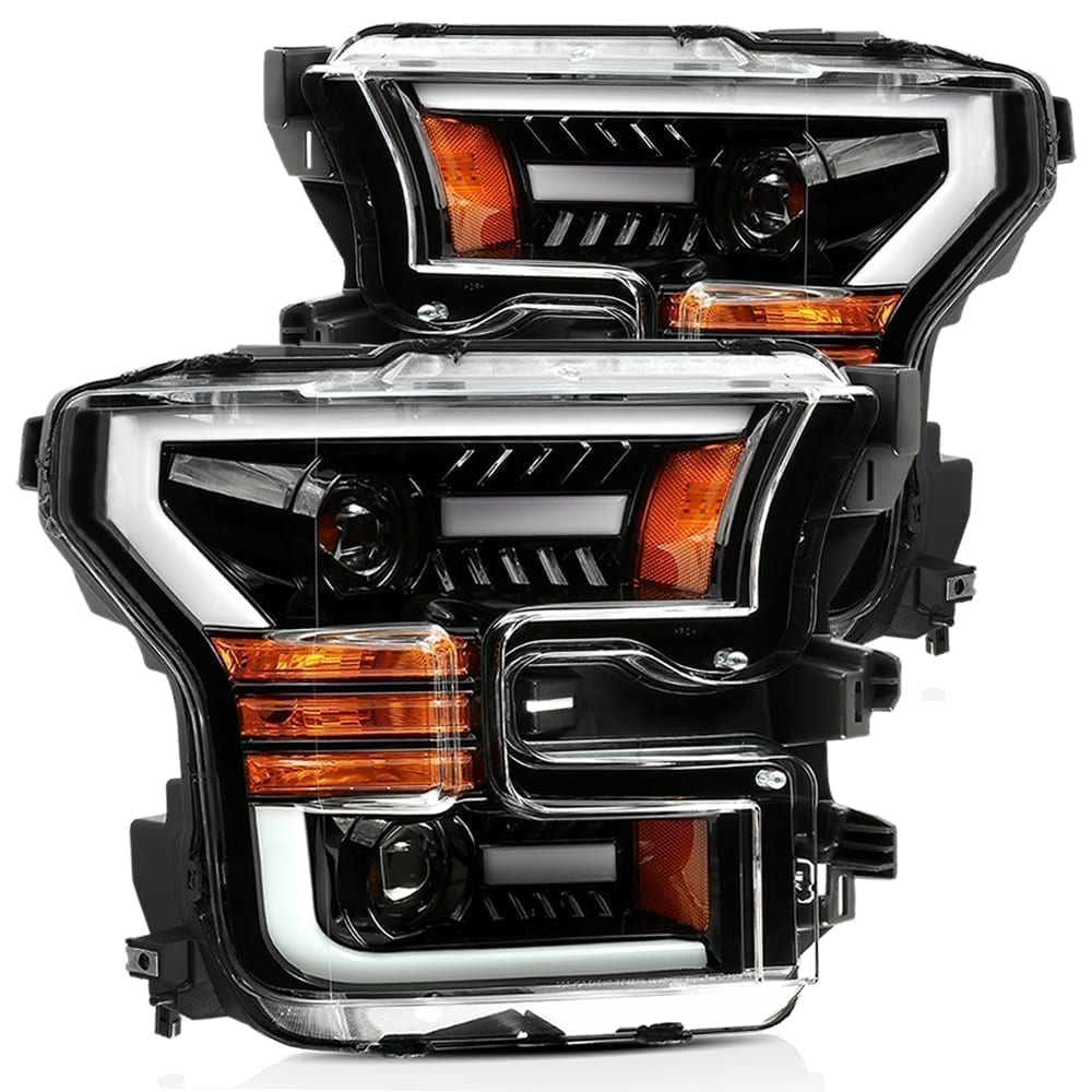 15-17 Ford F150 PRO-Series Halogen Projector Headlights Jet Black - view 1