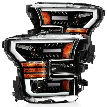 15-17 Ford F150 PRO-Series Halogen Projector Headlights Jet Black - view 1