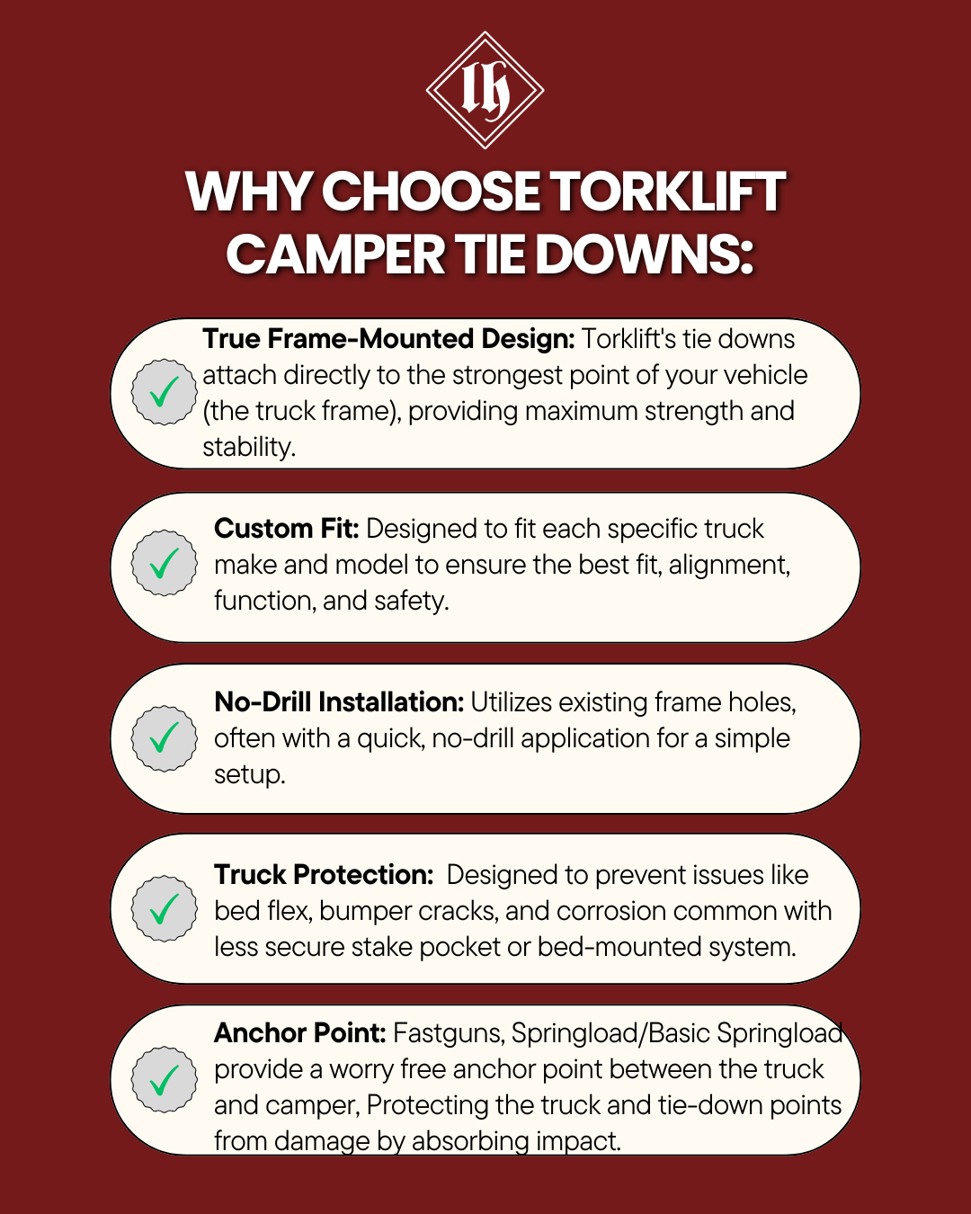 TORKLIFT C2205 FRONT CAMPER TIE DOWNS - 01-10 CHEV/GMC 1500/2500 ALL CABS 6.5" BED