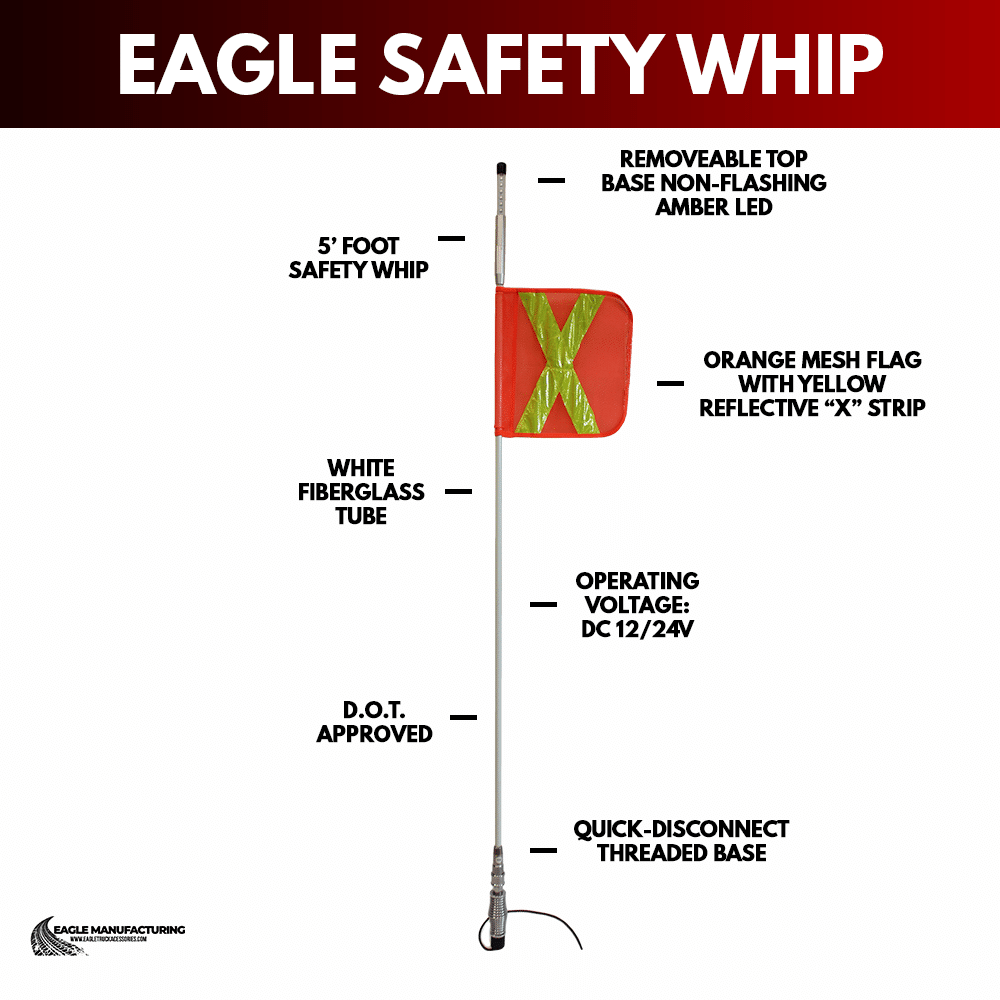 5 ft Safety Whip – White Fiberglass (Quick-Disconnect / Amber LED)