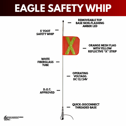 5 ft Safety Whip – White Fiberglass (Quick-Disconnect / Amber LED)