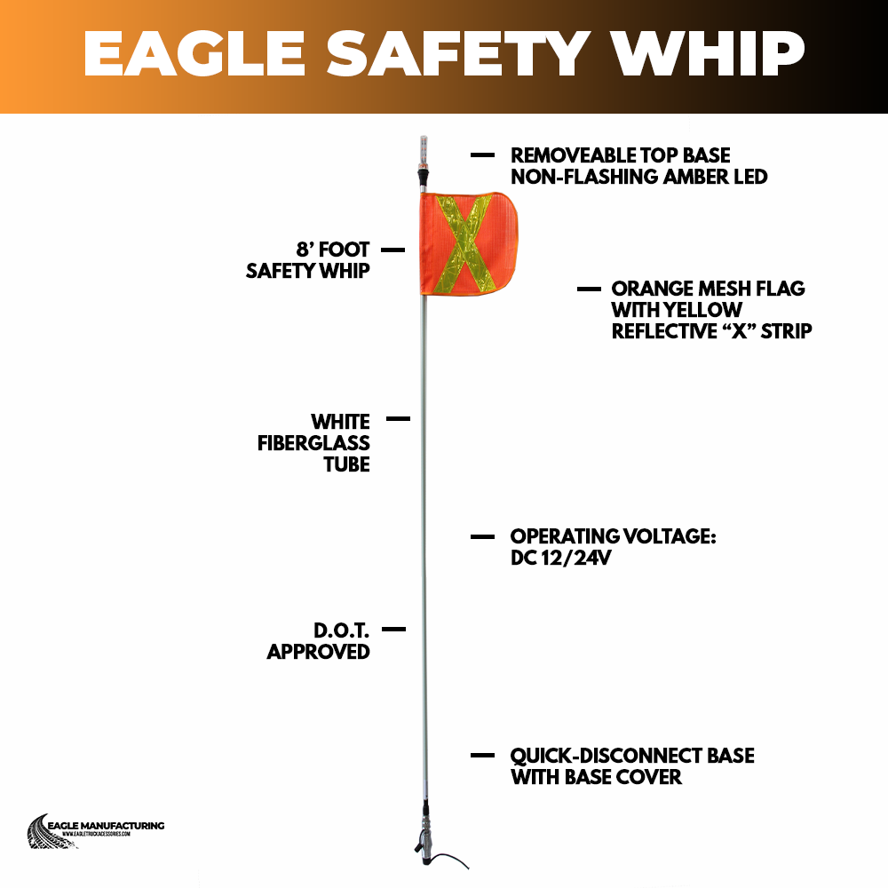 8 ft Safety Whip – White Fiberglass (Quick-Disconnect / Amber LED)