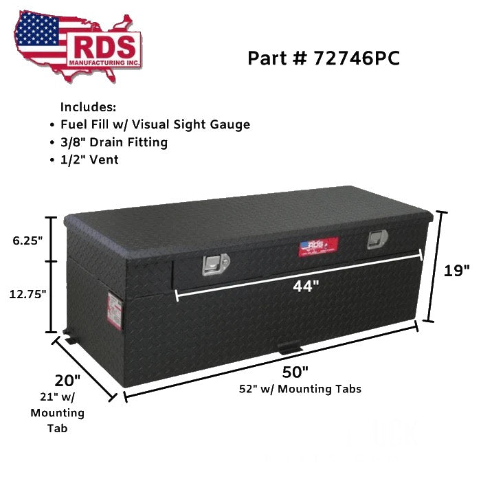 RDS #72746PC - 51 GAL. TRANSFER TANK/TOOLBOX COMBO - ALUMINUM - BLACK POWDER COAT