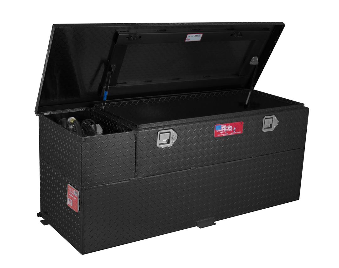 RDS #74724PC - 50 GAL. TRANSFER TANK/TOOLBOX COMBO W/ BUILT IN 8GPM PUMP - ALUMINUM - BLACK POWDER COAT