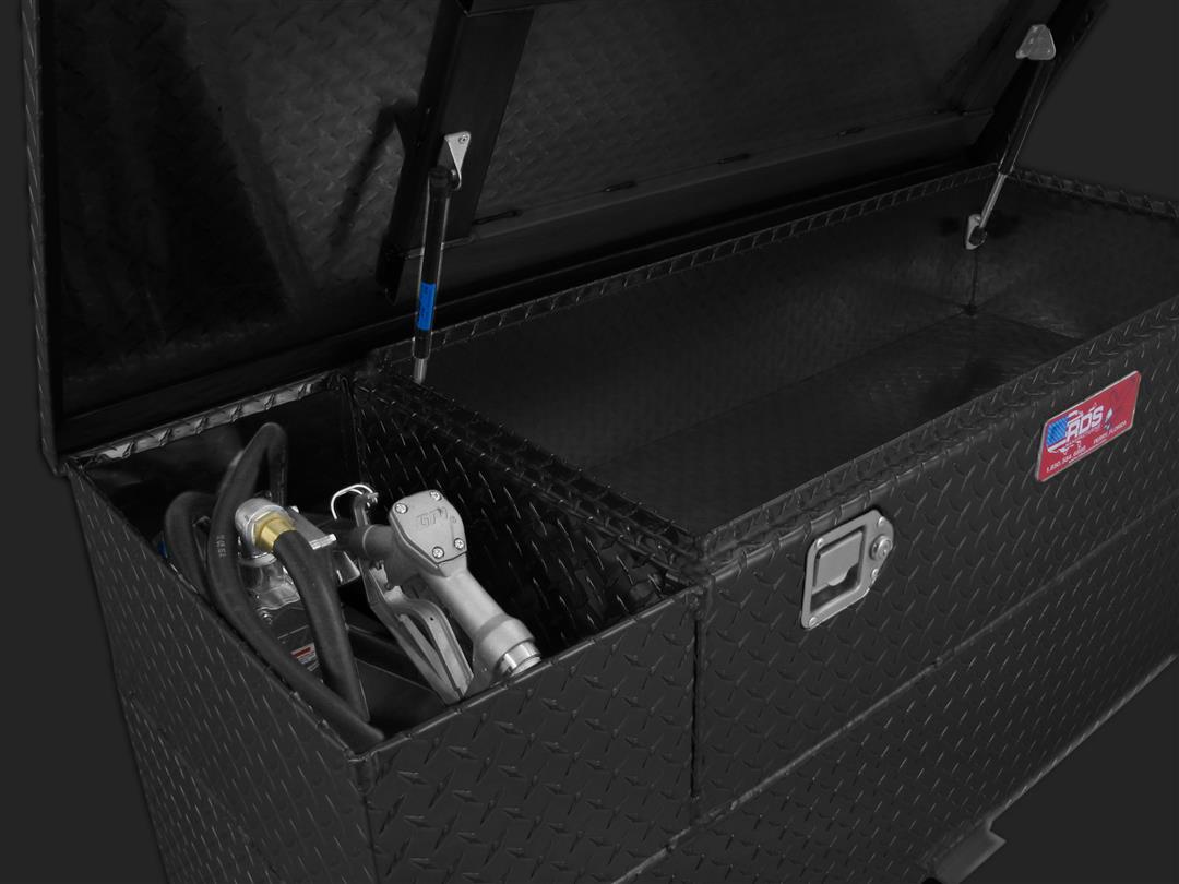 RDS #74724PC - 50 GAL. TRANSFER TANK/TOOLBOX COMBO W/ BUILT IN 8GPM PUMP - ALUMINUM - BLACK POWDER COAT