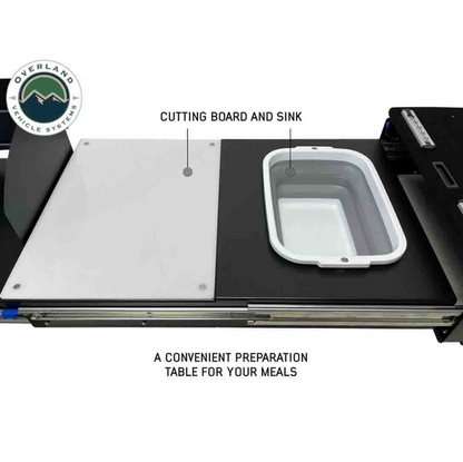 CAMP CARGO BOX KITCHEN WITH SLIDE OUT SINK, COOKING SHELF & WORK STATION